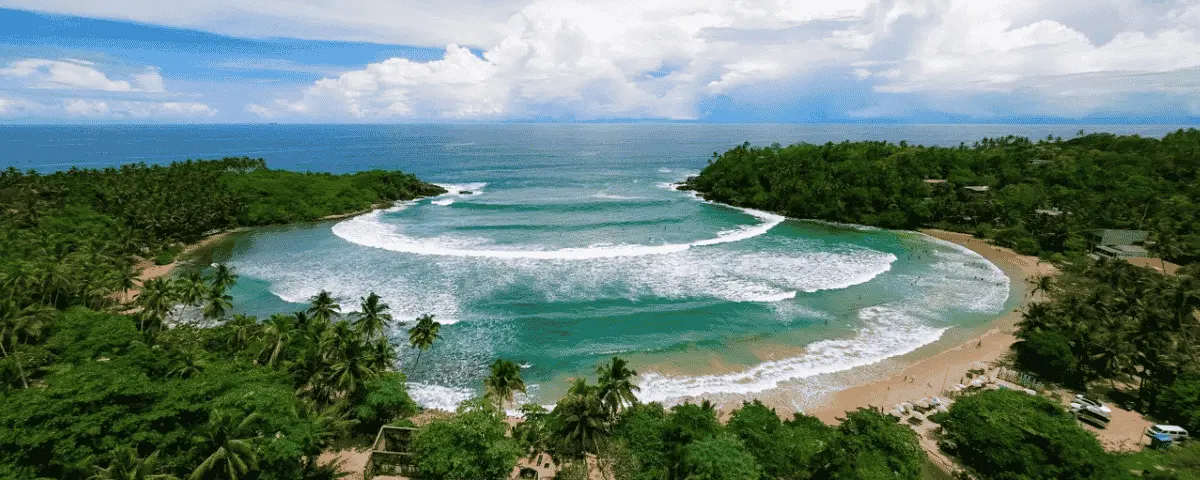 Southern Sri Lanka beach with palm trees and the Indian Ocean in December